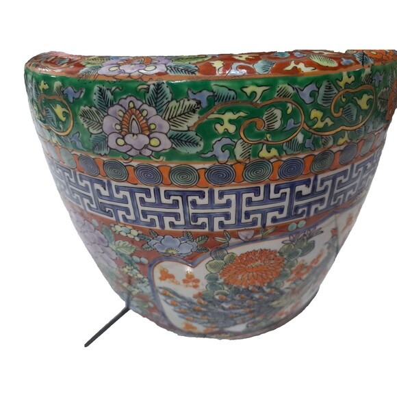 Japanese Imari Planter Peacock Gold Leaf, Hand Painted Unbranded Porcelain 10" - Picture 4 of 7